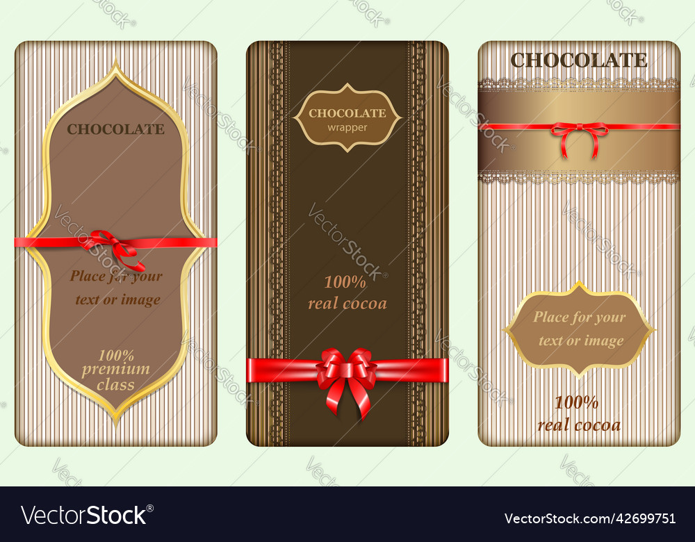Chocolate bar package designs set with ribbon Vector Image