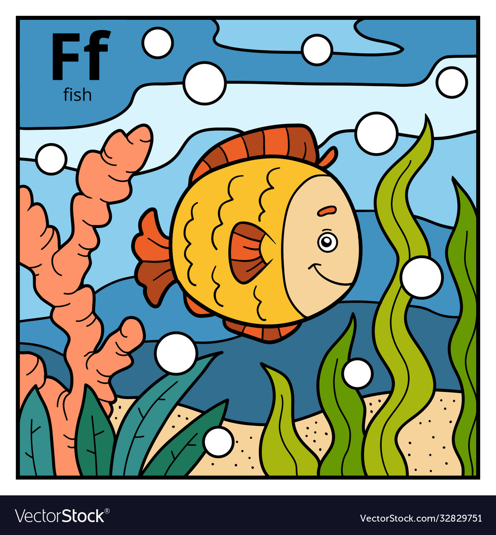 Color alphabet for children letter f fish Vector Image