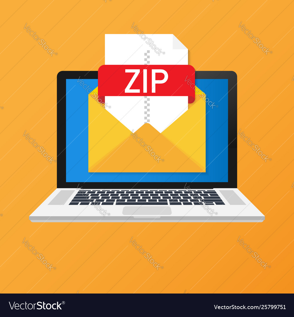 Laptop with envelope and zip file notebook vector image Laptop with envelope and zip file notebook