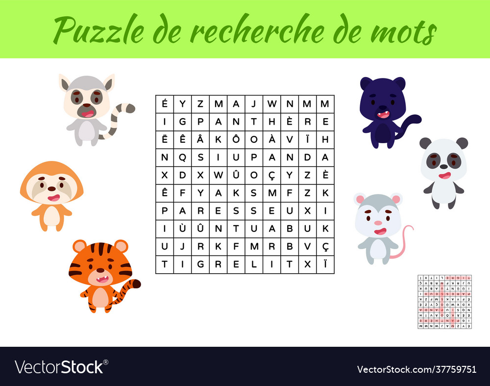 Puzzle de recherche mots - word search vector image Puzzle de recherche mots - word search