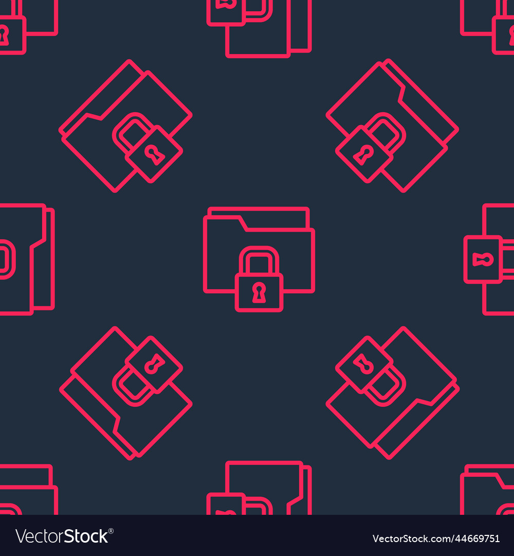 Red line folder and lock icon isolated seamless vector image Red line folder and lock icon isolated seamless