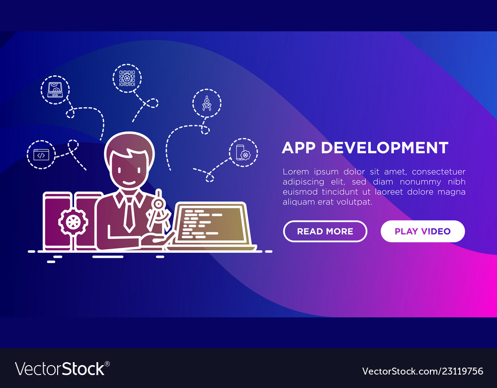 App development concept with thin line icons vector image App development concept with thin line icons