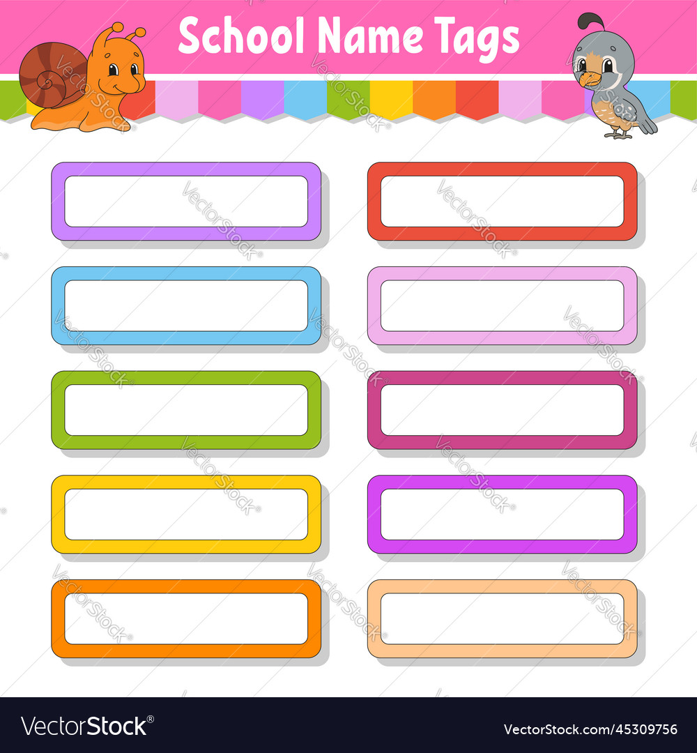 Bright Stickers School Name Label Rectangular Vector Image
