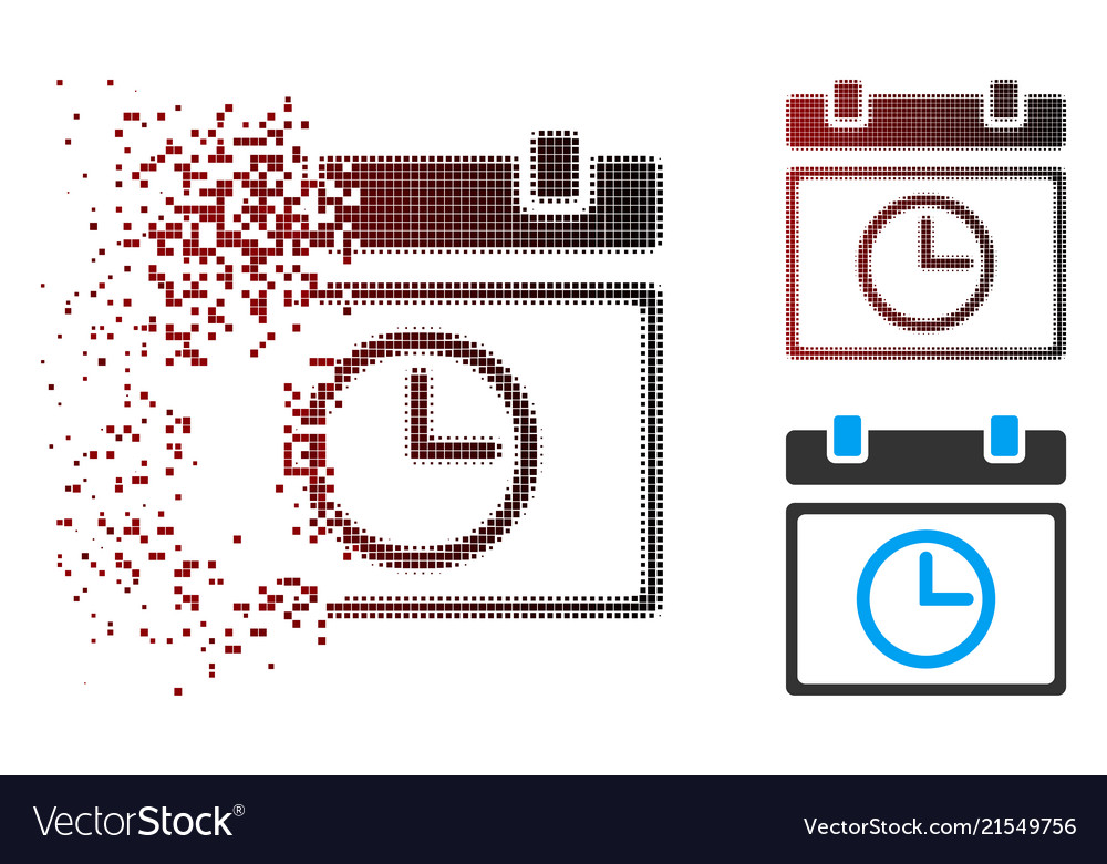 Destructed pixel halftone date time icon vector image Destructed pixel halftone date time icon