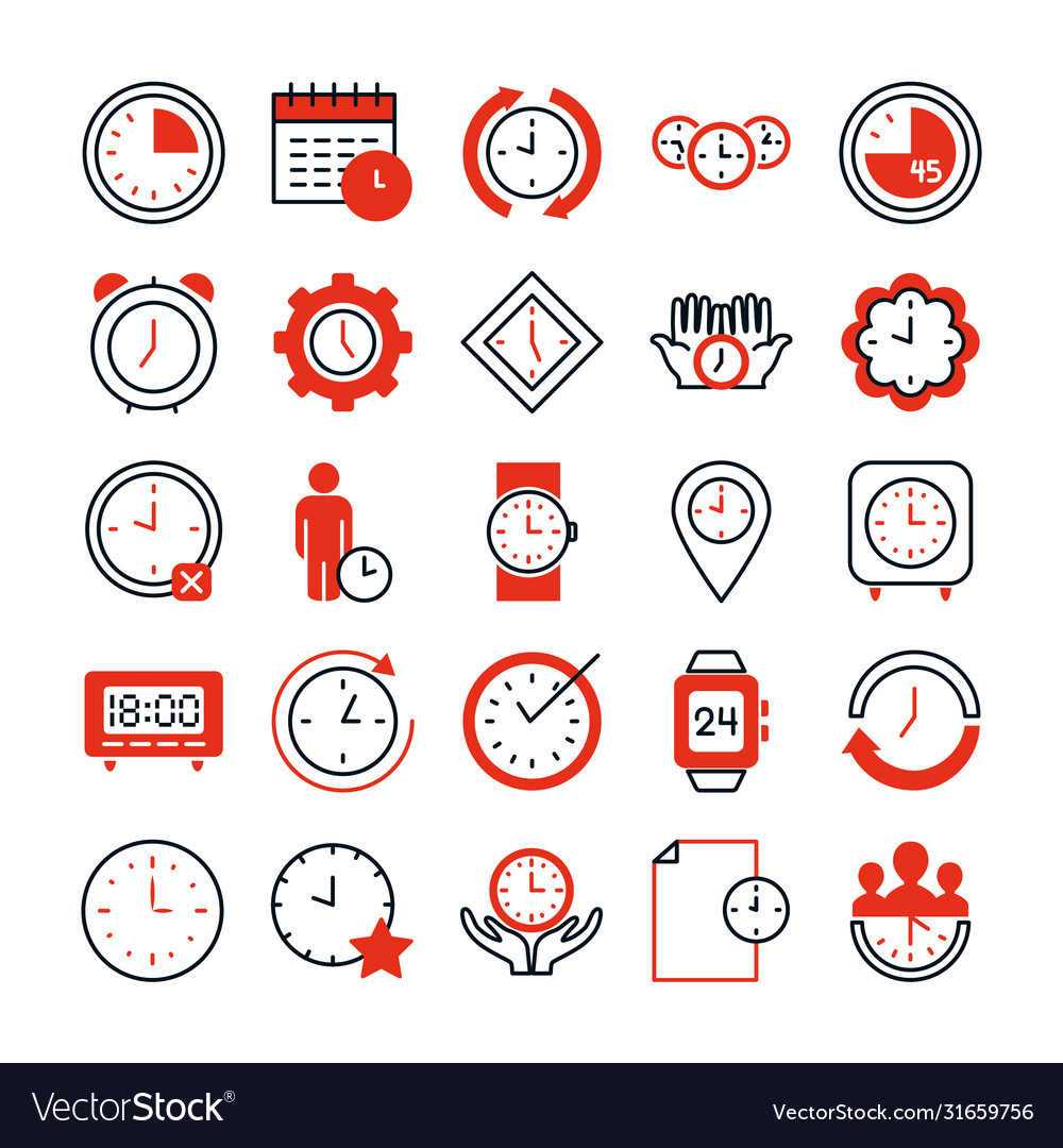 Global sphere and clock time icon set half line
