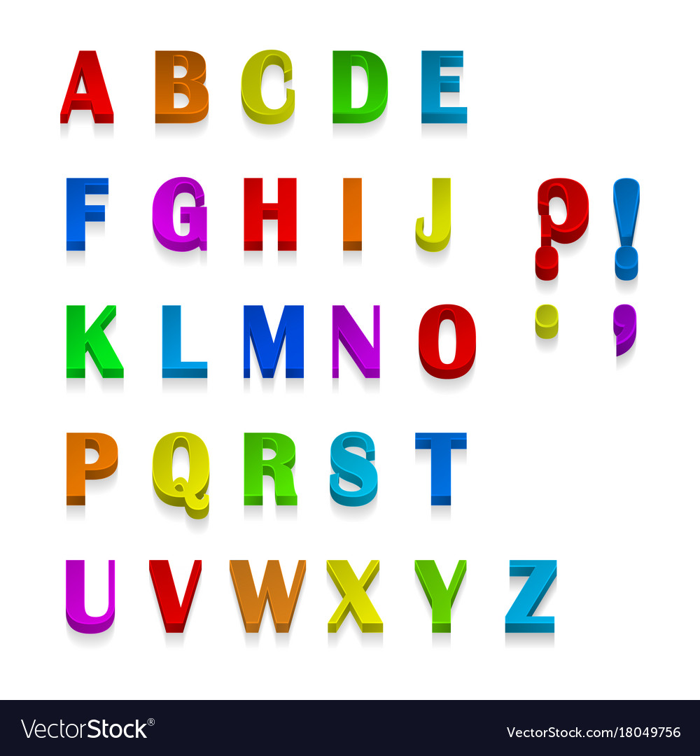 Multicolor 3d fonts available all letters Vector Image