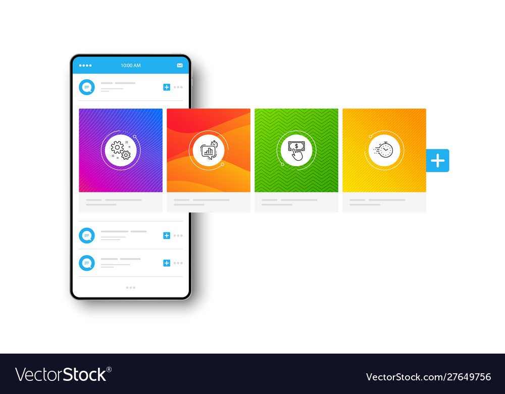 Payment click statistics timer and work icons set vector image Payment click statistics timer and work icons set