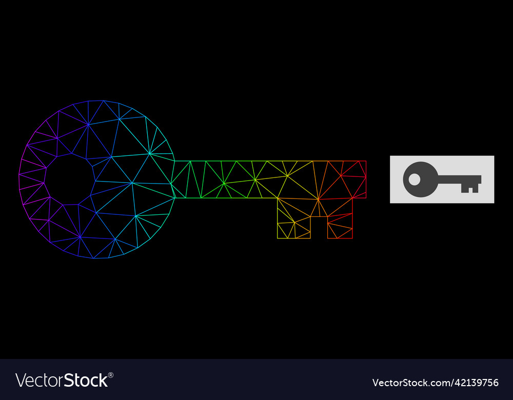 Rainbow gradiented polygonal net key icon vector image Rainbow gradiented polygonal net key icon