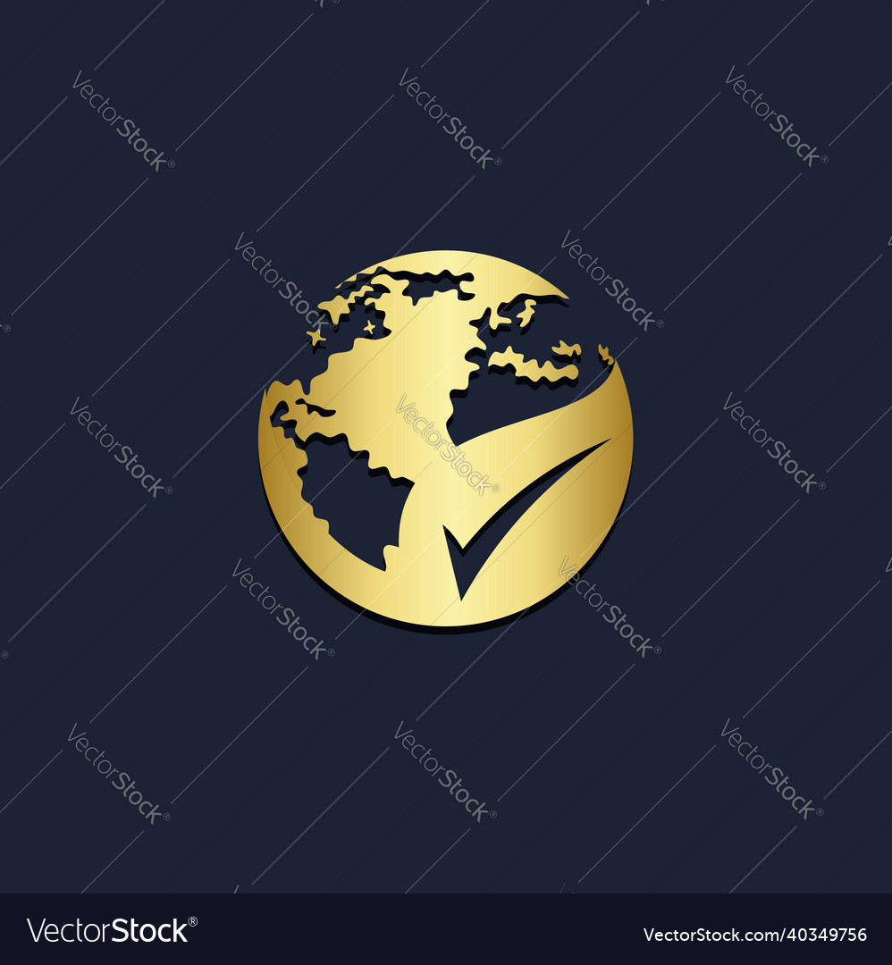 Round globe earth leaf eco gold logo Royalty Free Vector