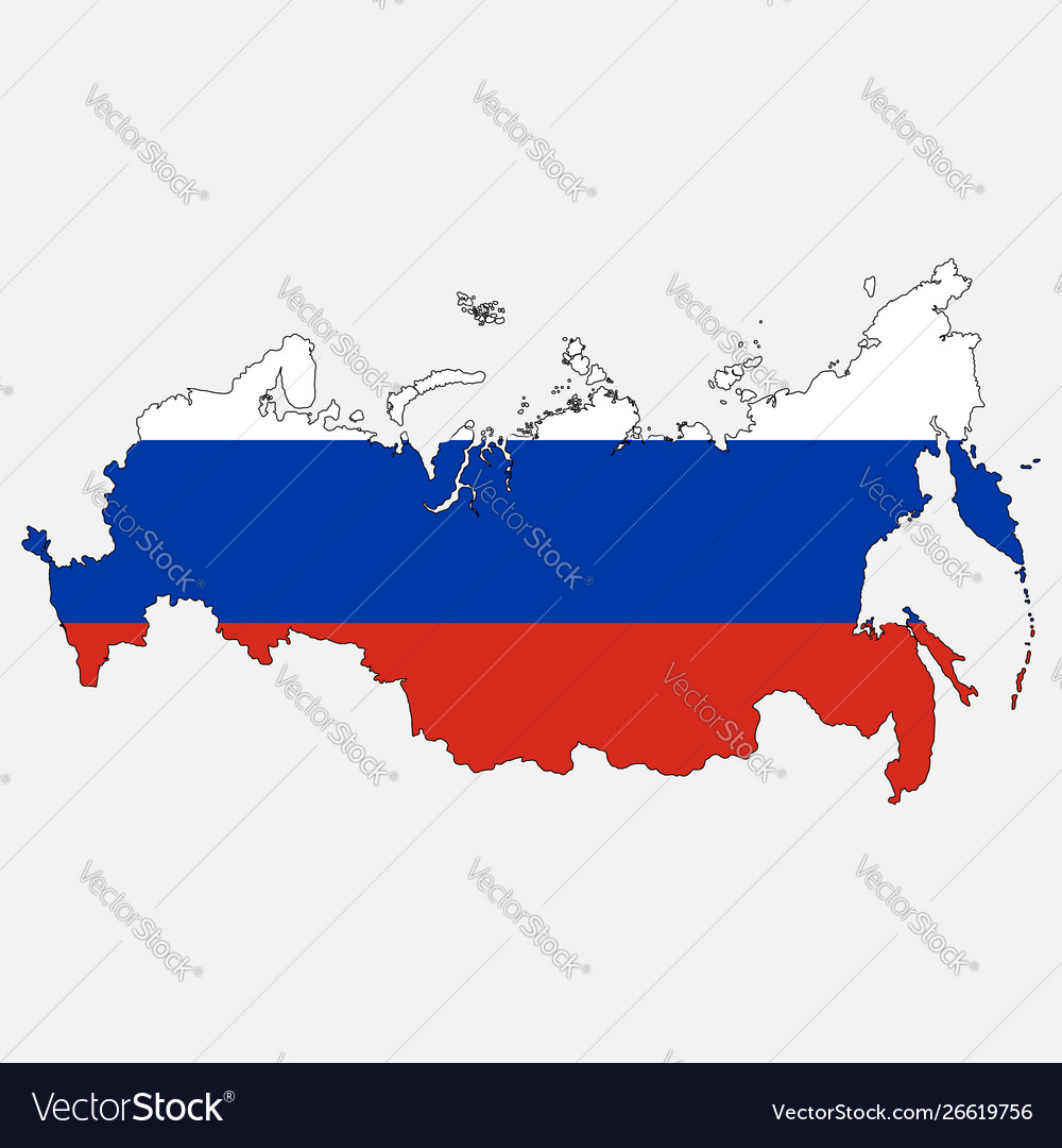 Russia flag map. Country outline with national flag Stock Photo - Alamy