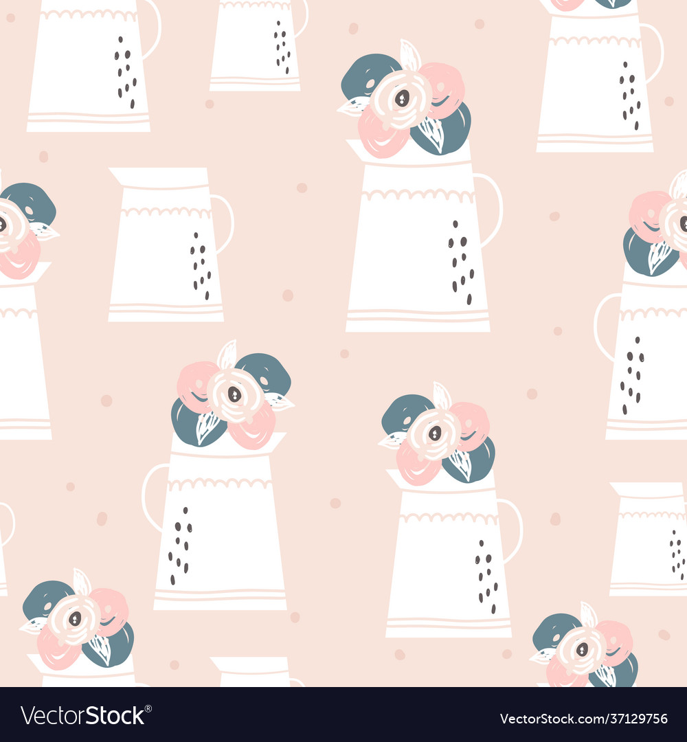 Seamless minimalistic pattern with flowers in jar Vector Image Seamless minimalistic pattern with flowers in jar