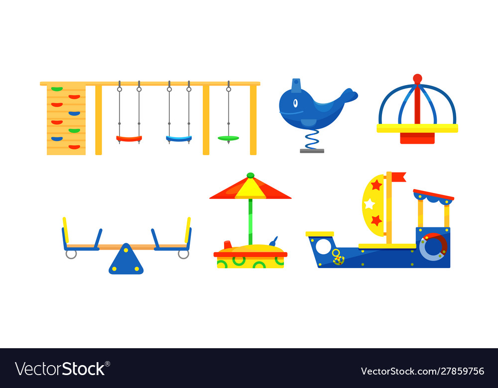 Set with elements of children playground flat vector image Set with elements of children playground flat
