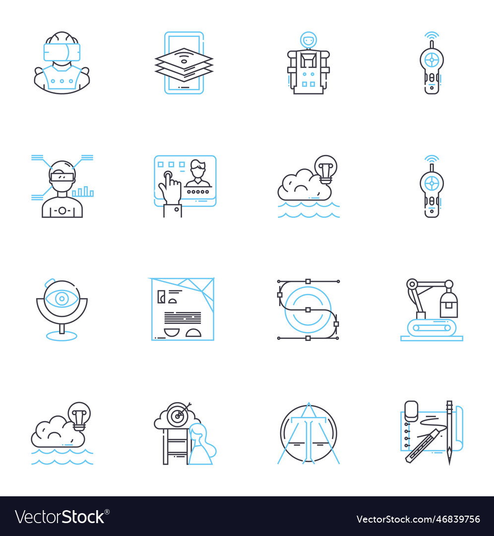 Technical drawing linear icons set blueprint