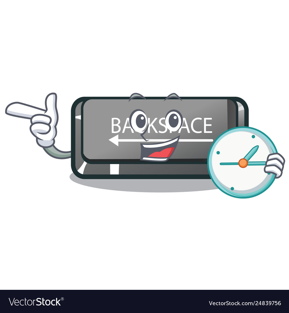 With clock button backspace in shape cartoon vector image With clock button backspace in shape cartoon