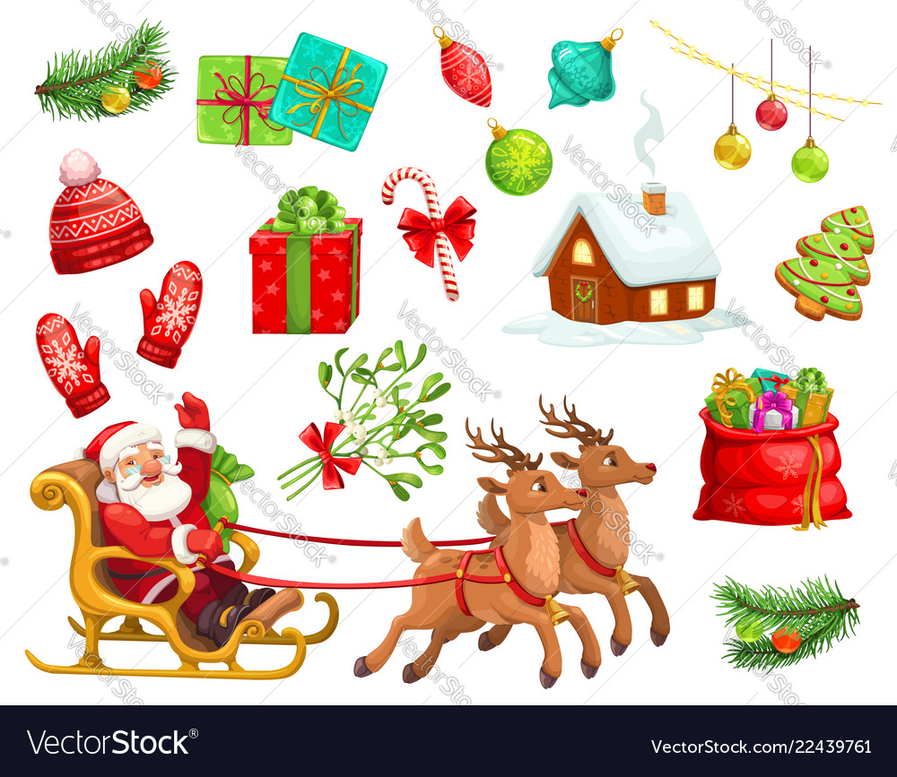 Christmas holiday icons and characters vector image Christmas holiday icons and characters