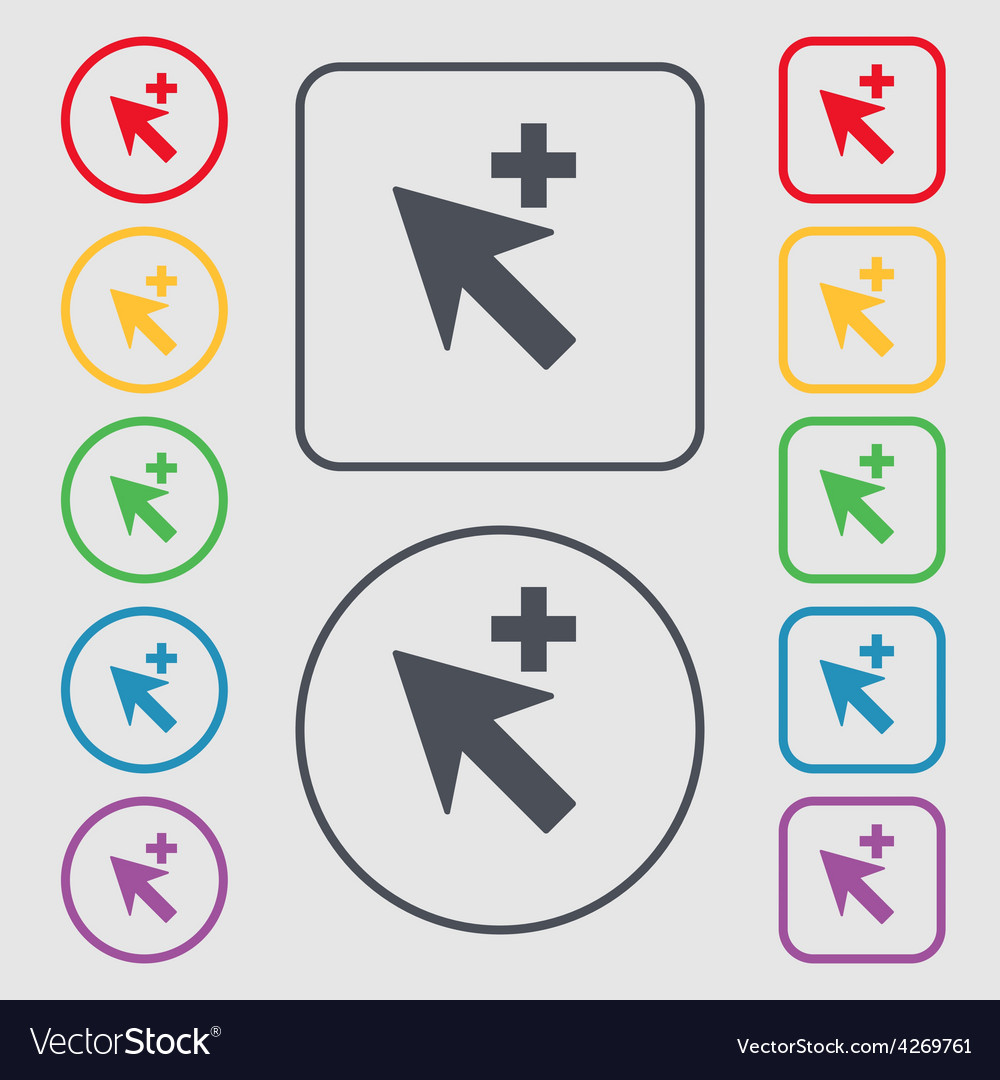 Cursor arrow plus add icon sign symbol
