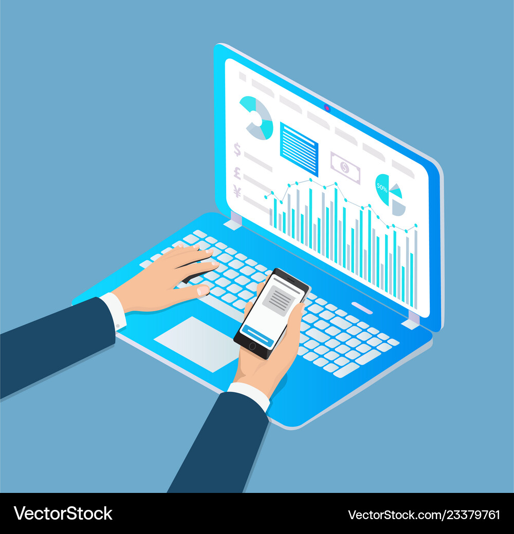 Digital analytics laptop cell Royalty Free Vector Image