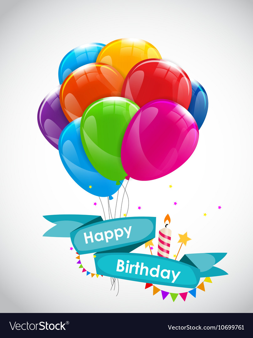 Happy birthday card template with balloons ribbon Vector Image