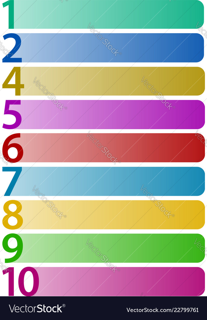 Horizontal rectangles with numbers up to 10