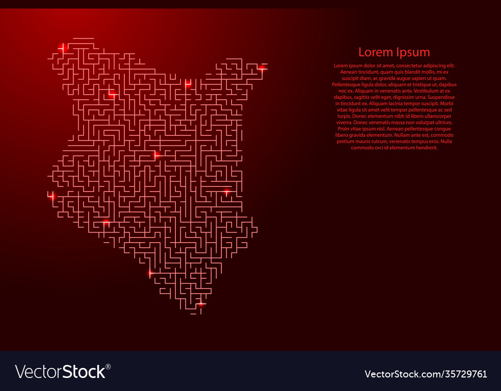 Kenya map from red pattern maze grid vector image Kenya map from red pattern maze grid