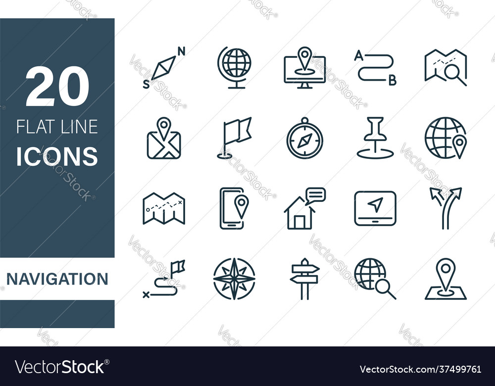 Navigation and map line icons road