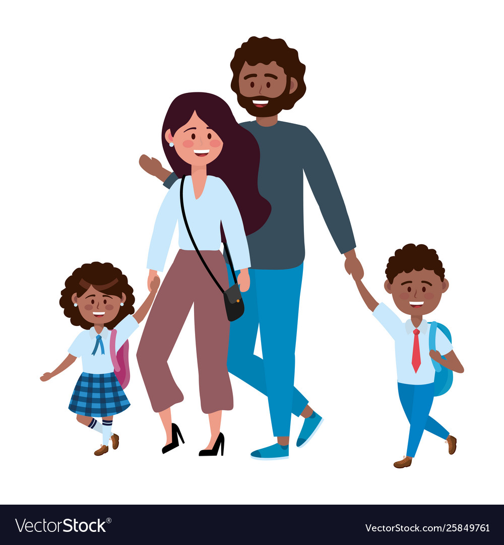 Parents with kids going to school design Vector Image