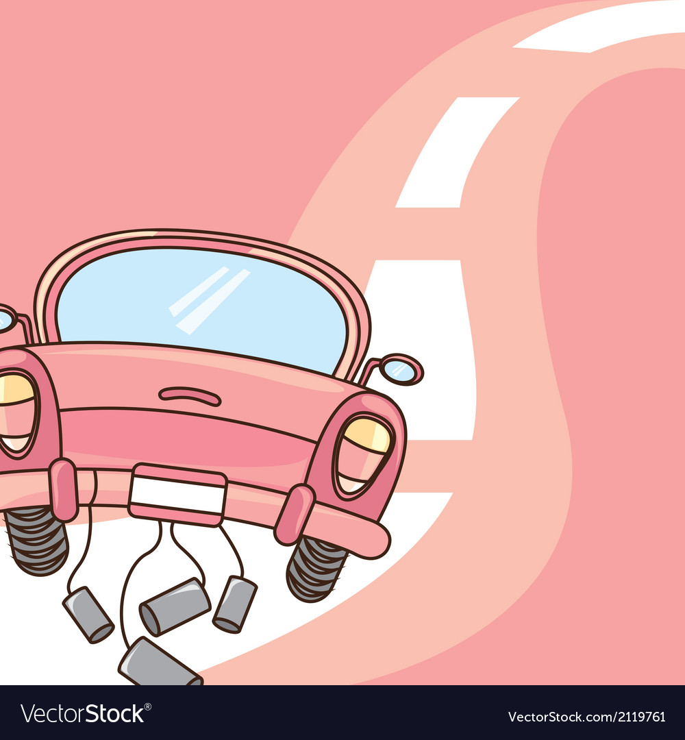 Pink cute car over road background