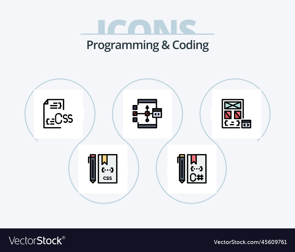 Programmier- und Kodierungslinie gefüllte Iconpack 5