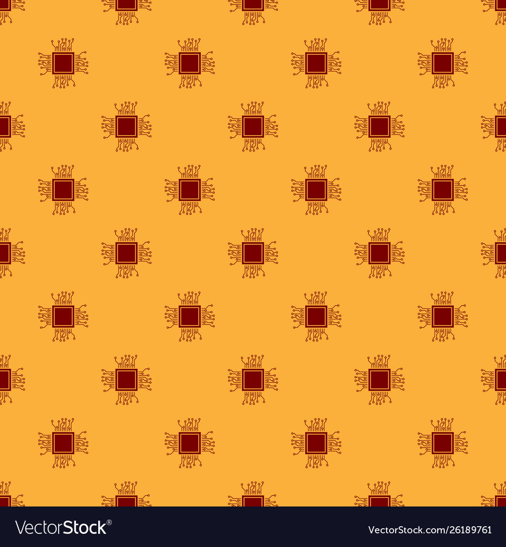 Red processor icon isolated seamless pattern vector image Red processor icon isolated seamless pattern