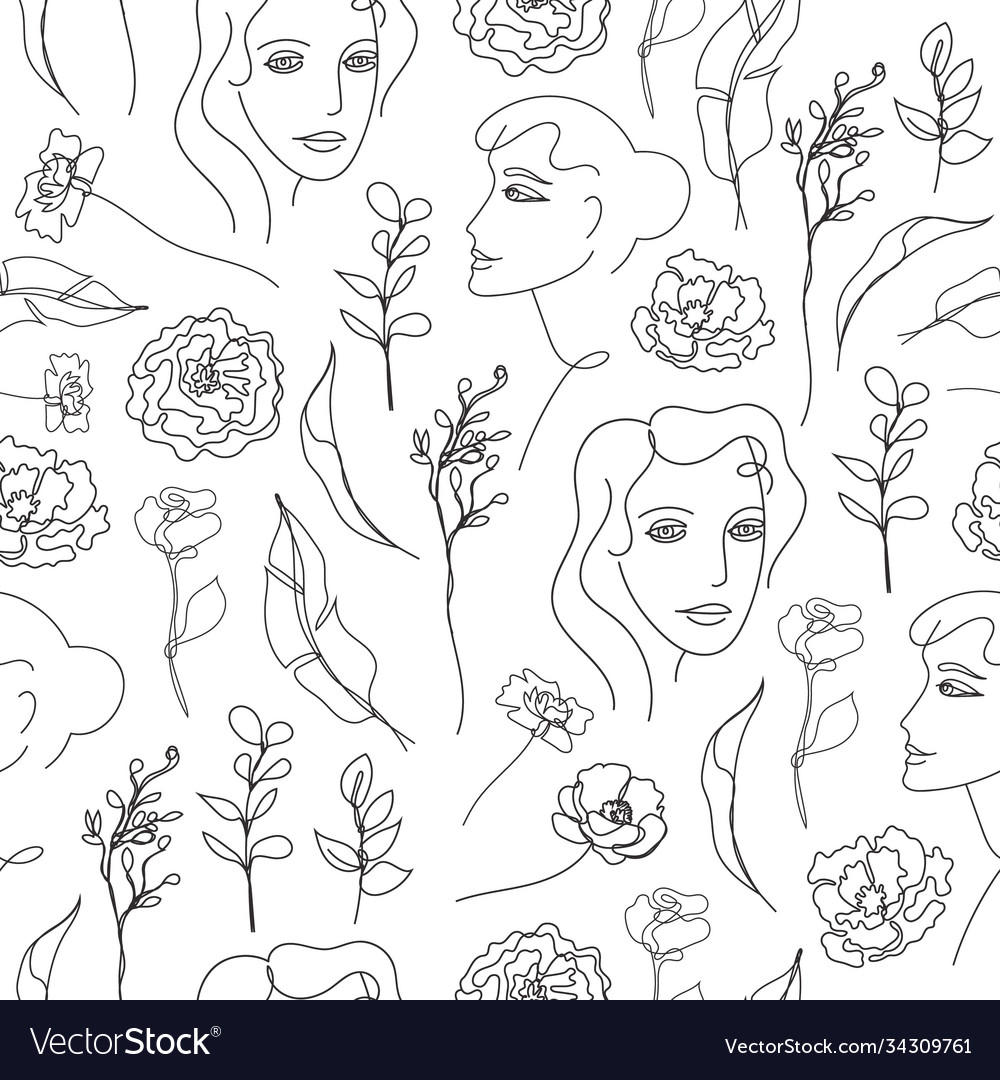 Seamless pattern continuous line art with Vector Image