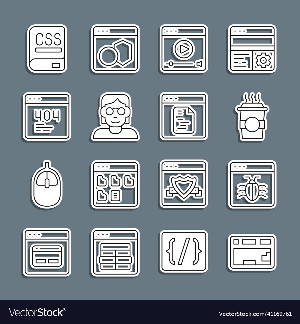 Set line keyboard system bug coffee cup to go vector image Set line keyboard system bug coffee cup to go
