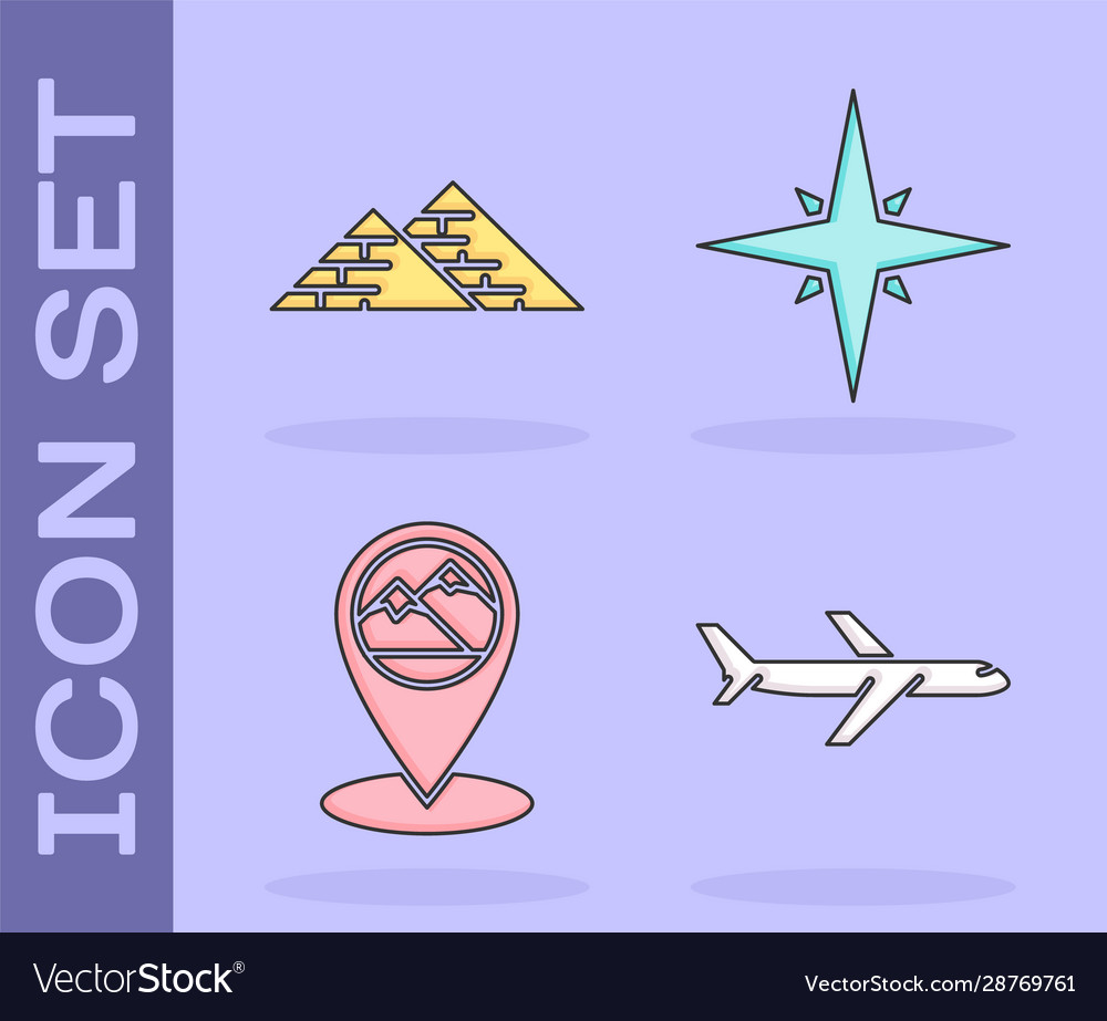 Set plane egypt pyramids map pointer vector image Set plane egypt pyramids map pointer