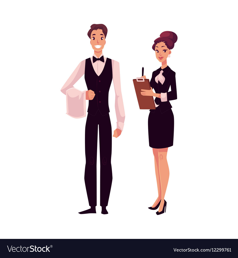 young restaurant cafe manager and waiter in vector image