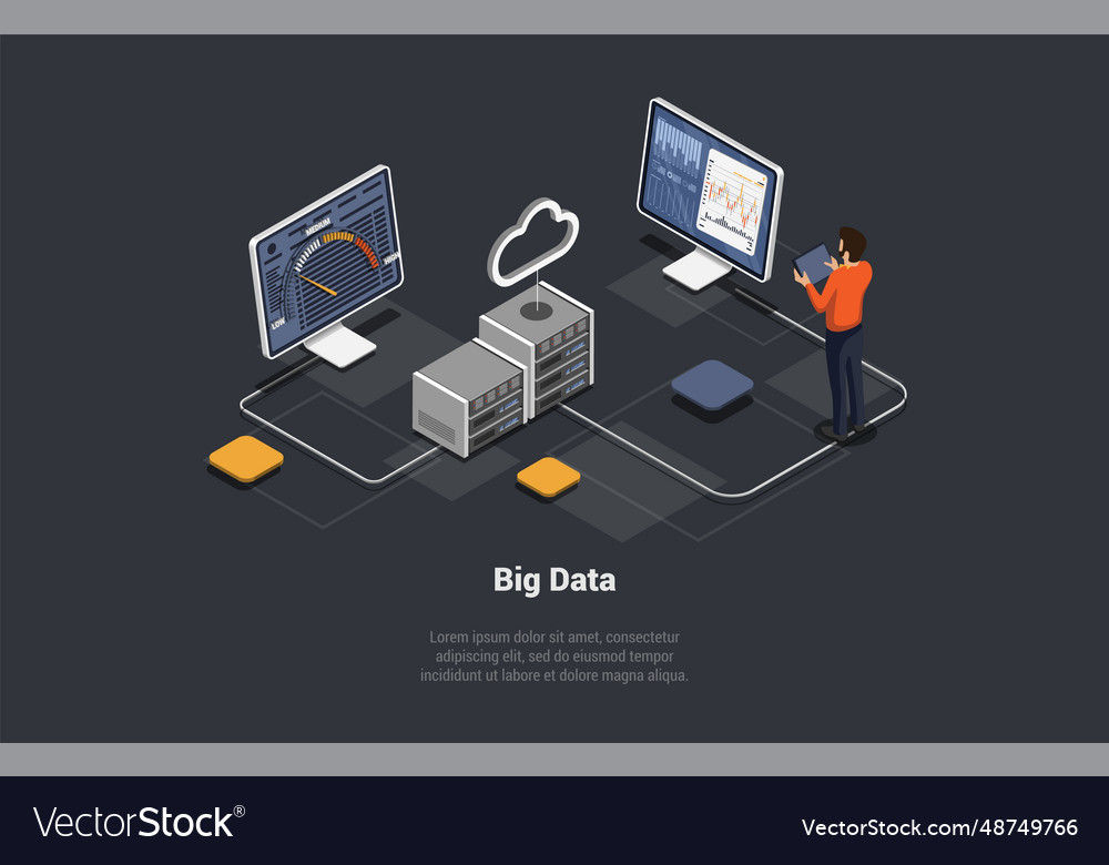 Big Data Processing Center Cloud Datenbank Server vector image Big Data Processing Center Cloud Datenbank Server