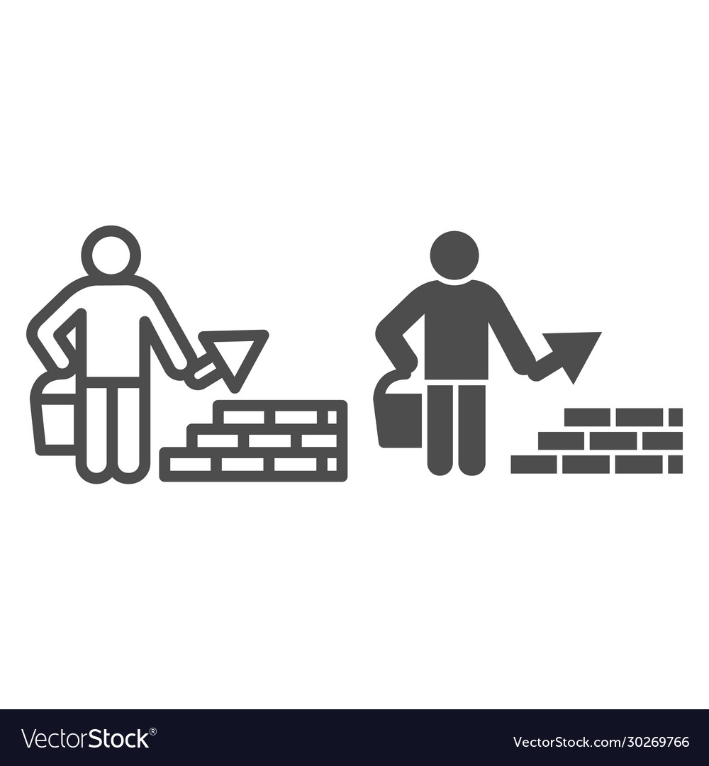 Builder with trowel line and solid icon worker Vector Image Builder with trowel line and solid icon worker
