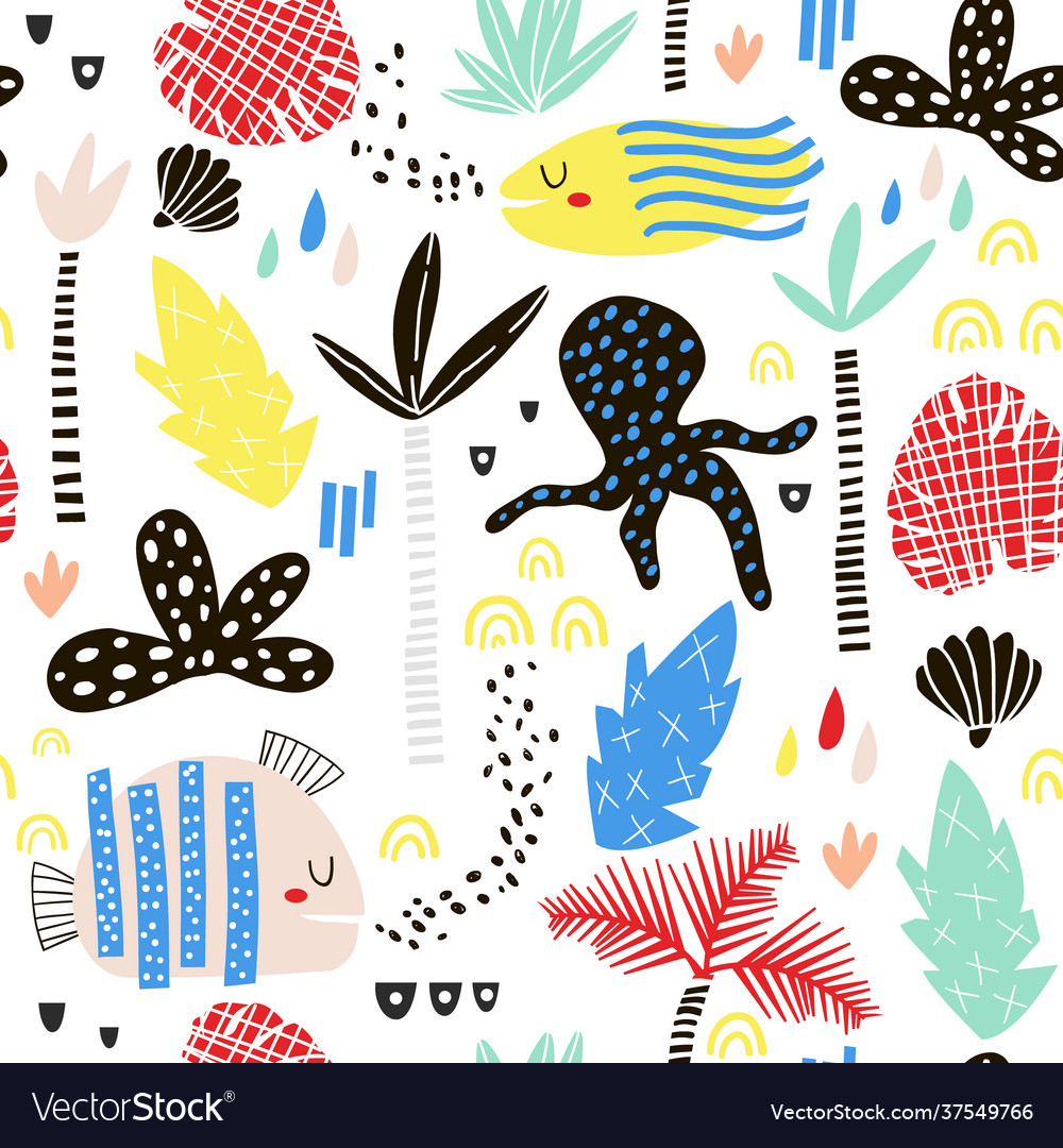 Childish Seashell & Palm Pattern