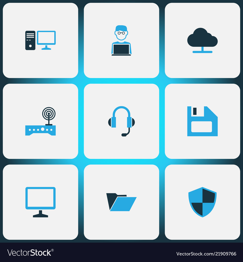 Computer icons colored set with wifi pc shield vector image Computer icons colored set with wifi pc shield