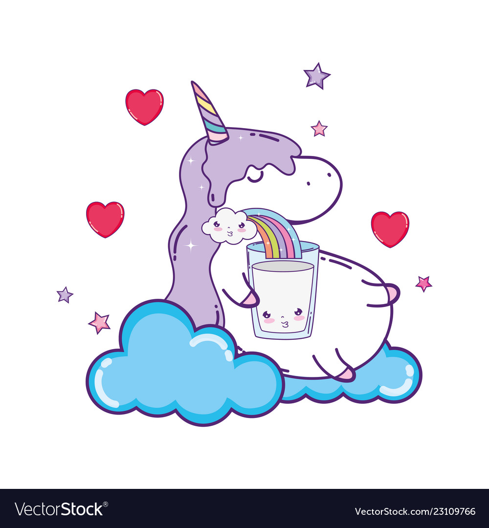 Süße Einhorn mit Wasserglas kawaii