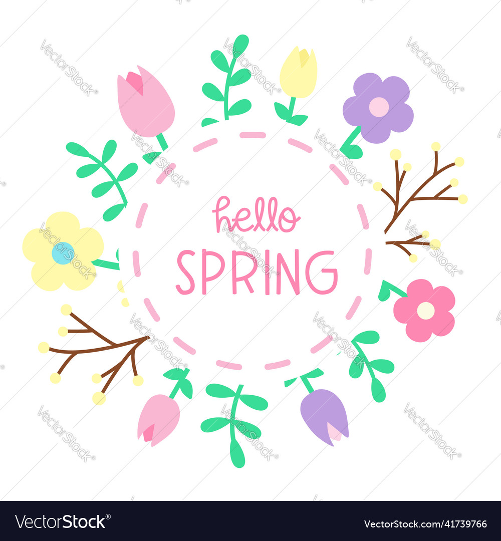 Frame with spring flowers hello vector image Frame with spring flowers hello