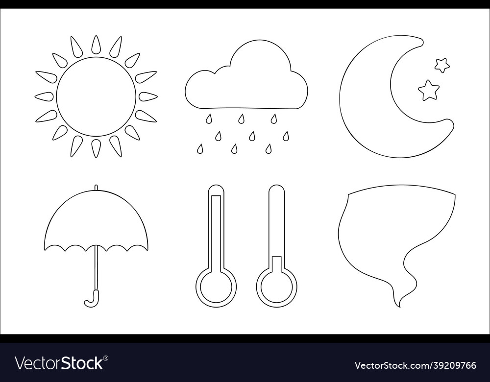 Line art design weather element collection set
