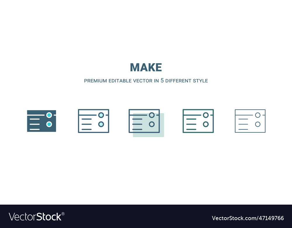 Make icon in 5 different style outline filled two vector image Make icon in 5 different style outline filled two