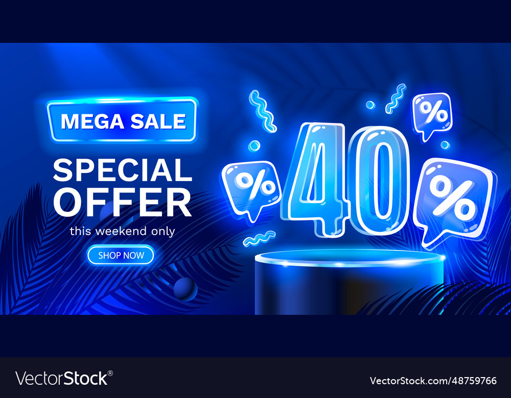 Mega sale special offer neon 40 off banner