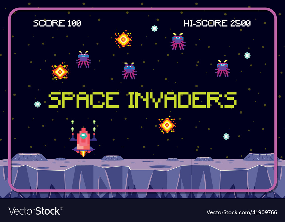 Pixel space game interface with invaders vector image Pixel space game interface with invaders