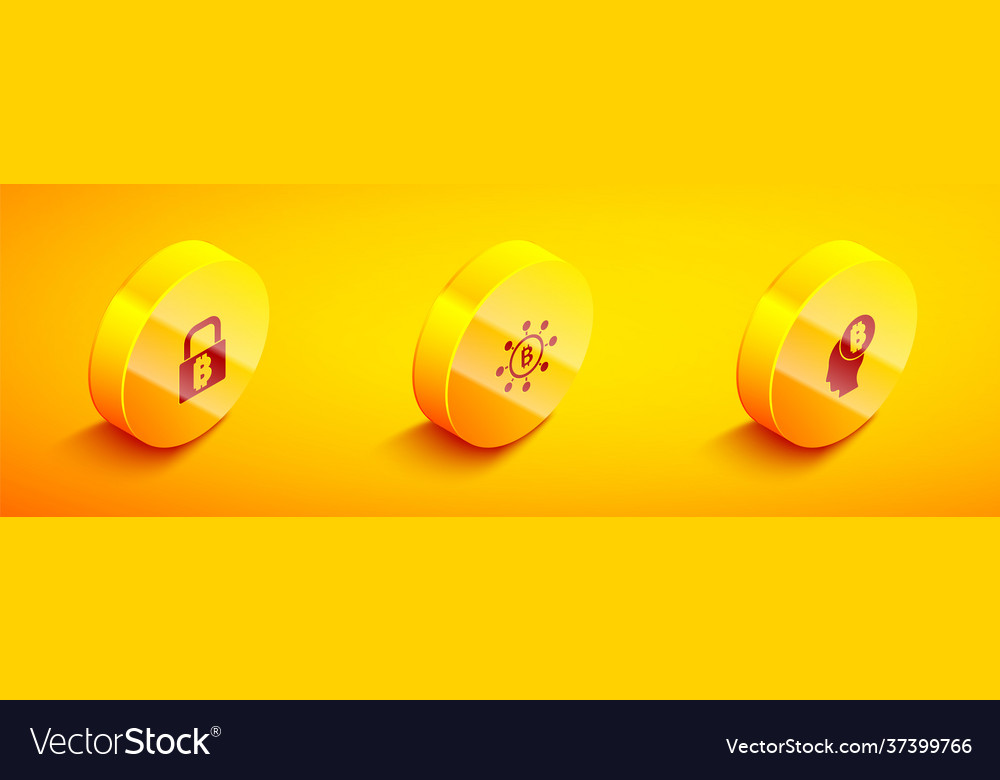 Set isometric lock with bitcoin blockchain Vector Image Set isometric lock with bitcoin blockchain