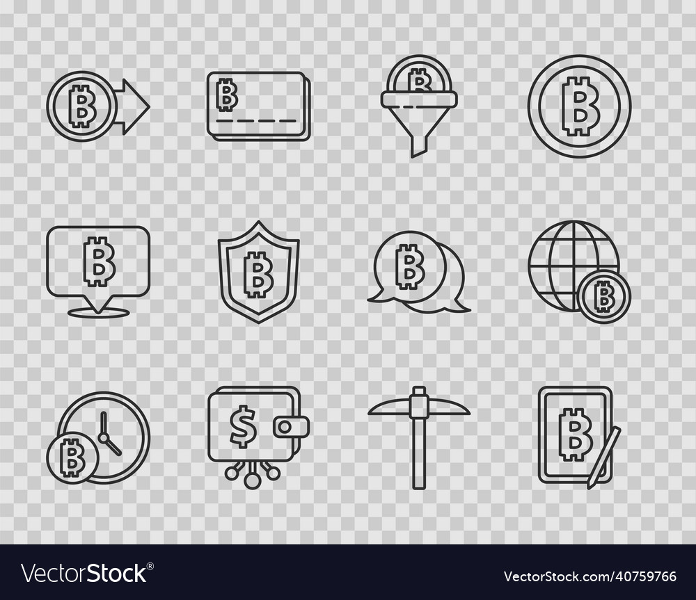 Set line bitcoin with clock mining from vector image Set line bitcoin with clock mining from