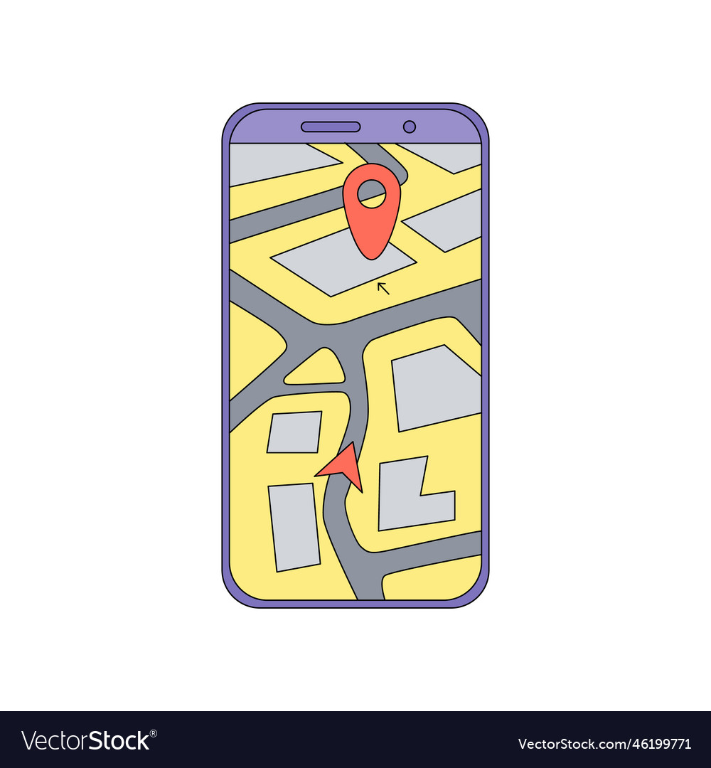 A map on smartphone in cartoon style Royalty Free Vector
