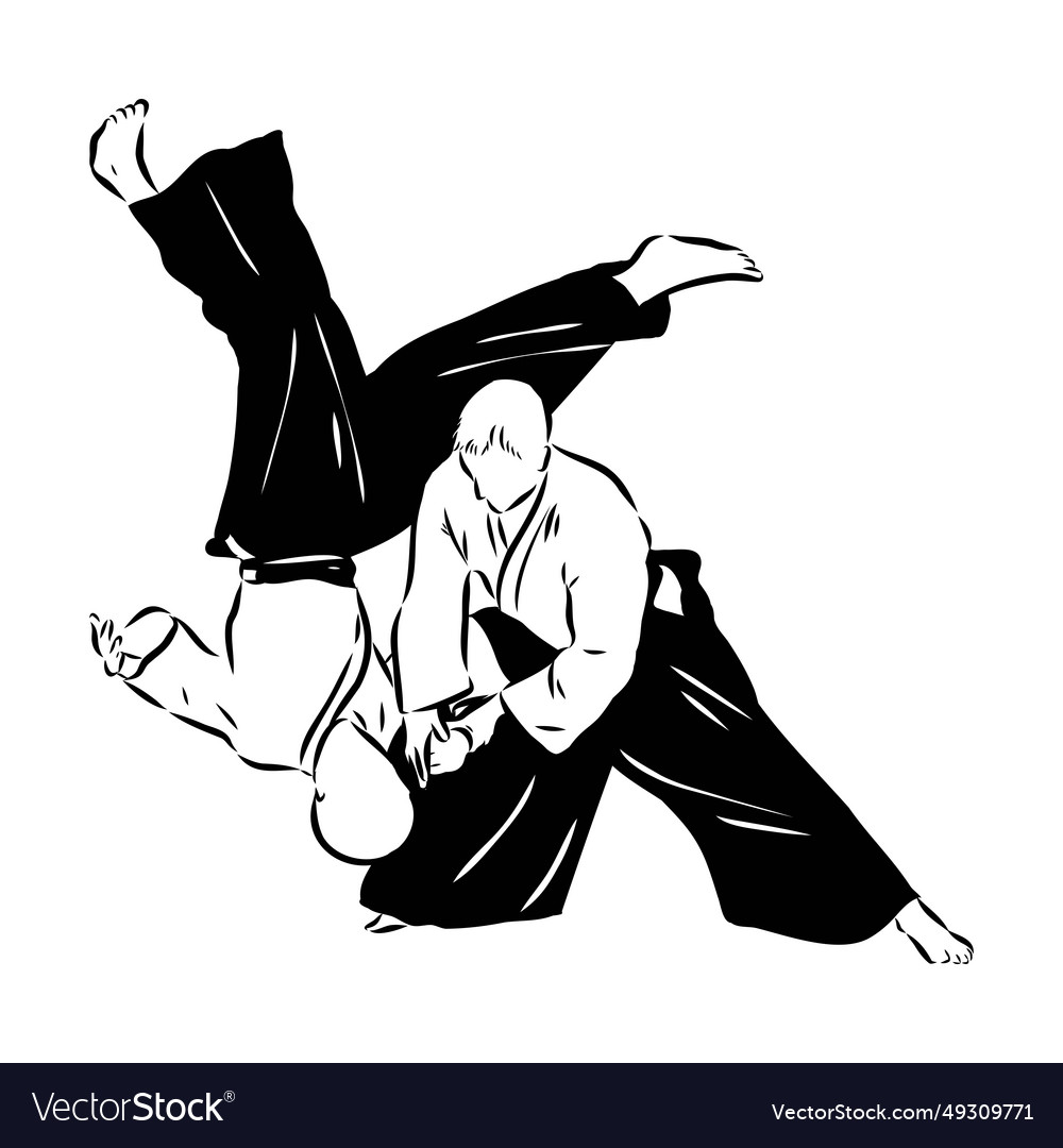 Aikido combat between athletes stylized Royalty Free Vector