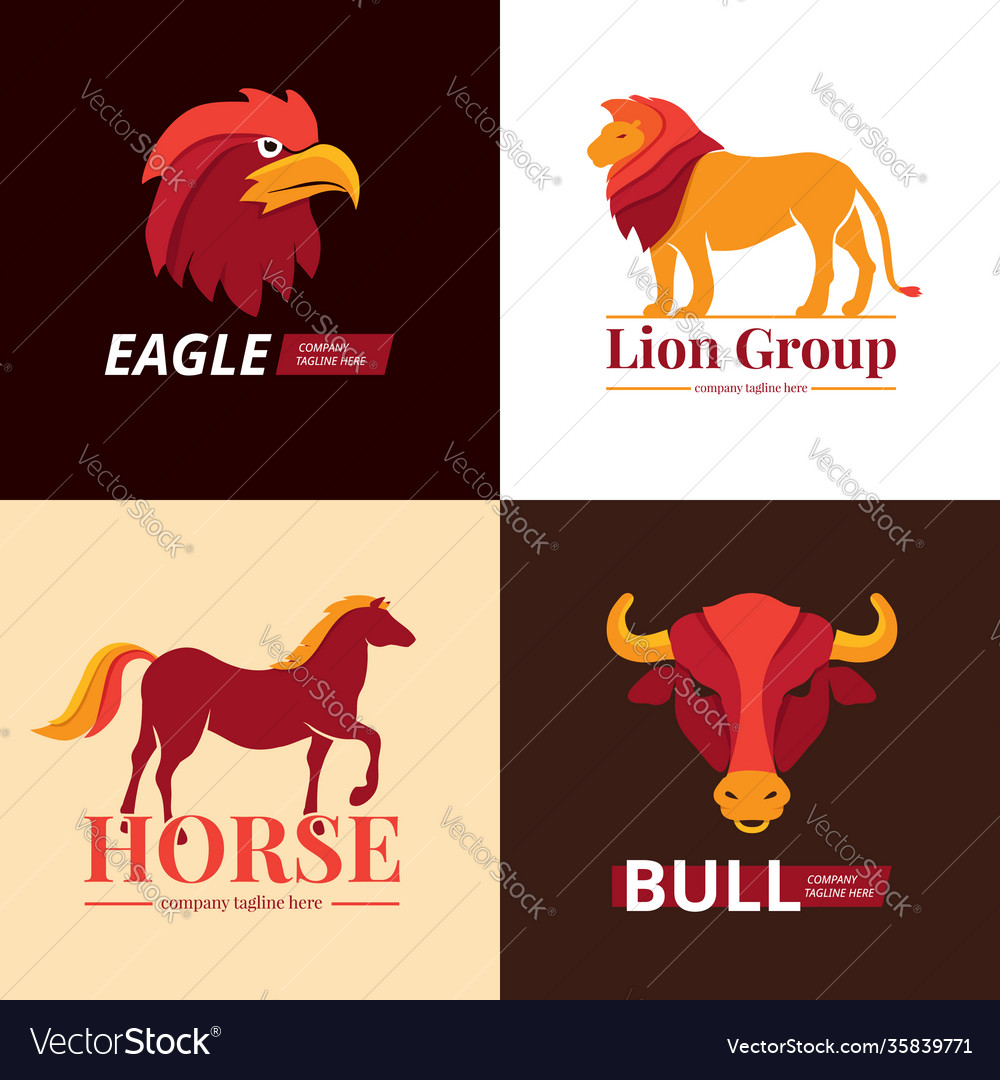 Animals logo design 4 flat icons