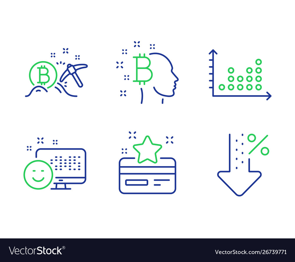 Bitcoin think dot plot and smile icons set vector image Bitcoin think dot plot and smile icons set