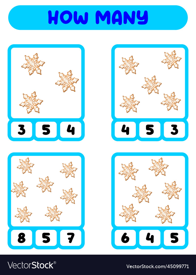 Count how many ginger snowflakes write down vector image Count how many ginger snowflakes write down
